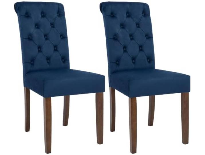 CLP Esszimmerstühle 2er Set gepolstert mit Lehne Lisburn, Küchenstühle mit bodenschonenden Stuhlbeinen aus Kautschukholz Farbe blau Material Samt