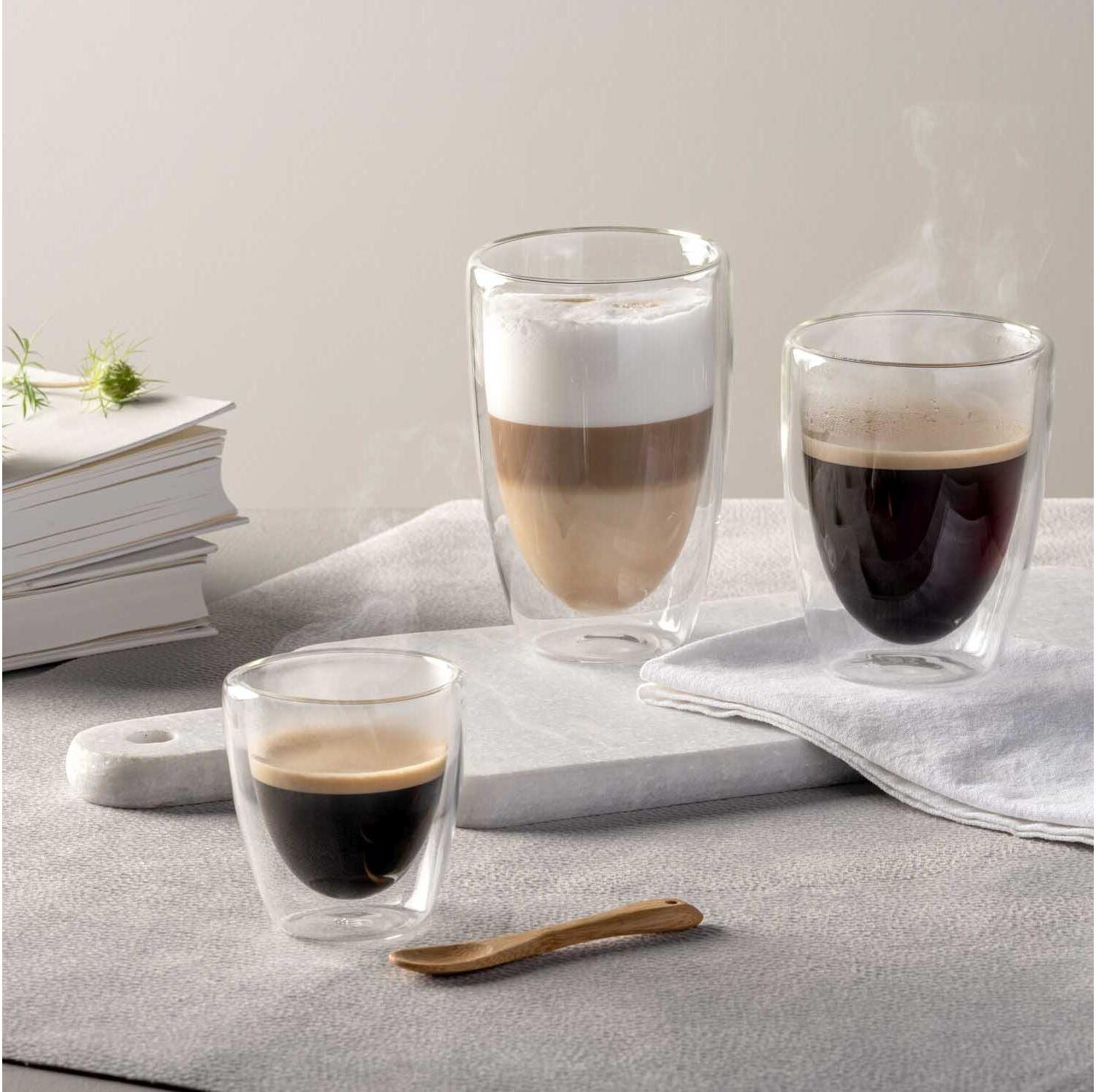 Thermobecher LEONARDO "Thermobecher Duo 300 ml", transparent, H:12cm Ø:9cm, Trinkgefässe, Thermobecher transparent Ø 9cm x 12cm, 300ml