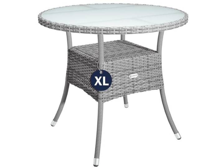 CASARIA Table de jardin en polyrotin Gris 80 cm résistant aux intempéries Rond Extérieur Petit Terrasse Balcon Table d'appoint