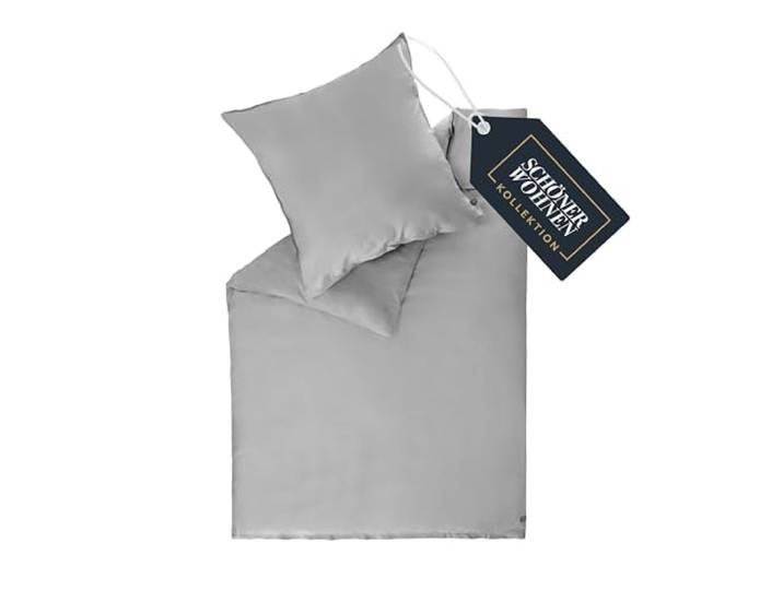 SCHÖNER WOHNEN Satin Bettwäsche 140x200 Baumwolle Grau - Luxus Bettwäsche-Set 2teilig - weich & atmungsaktiv - 1x Bettwäschebezug & 1x Kopfkissenbezug 70x90cm Frühling Duvet Cover Set - ÖKO-TEX