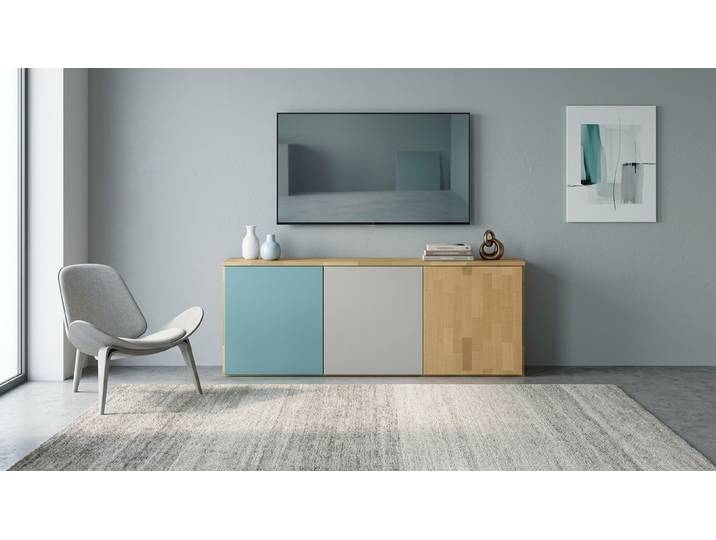 30 cm tiefes Sideboard mit bunten Türen Buche Natur geölt