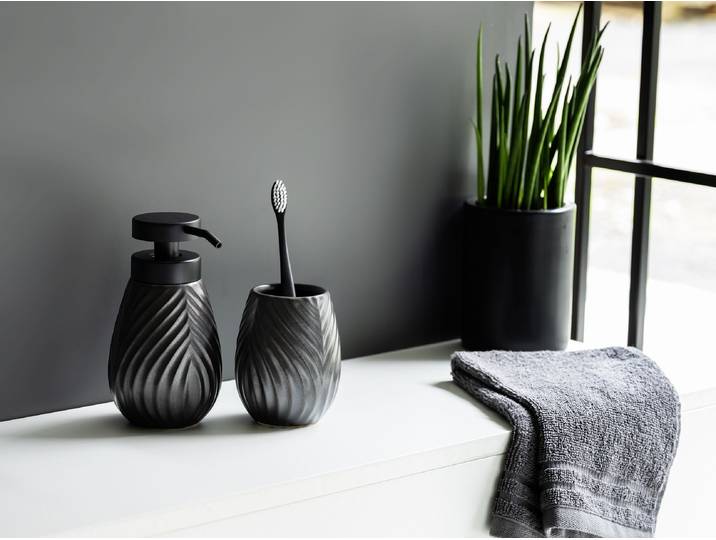 Set accessoires bain Idro type A gobelet à dents : céramique distributeur de savon : céramique pompe : plastique Gris/Anthracite 10 x 16 x 9cm