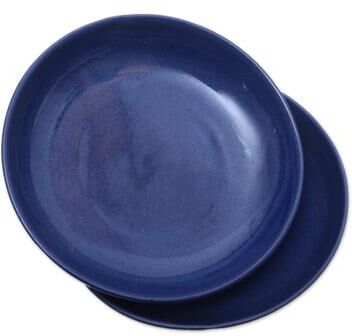 Novica Handmade Round Blue Ceramic Bowls (Pair)