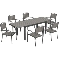 OUTDOOR-ESSGRUPPE 7er Set Aluminium WPC Grau