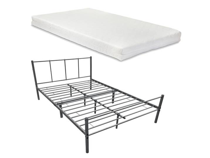 [en.casa] Metallbett Laos mit Matratze, Dunkelgrau, Höhe ca. 16 cm, 120x200 cm, Schlafzimmer, Betten, Metallbetten