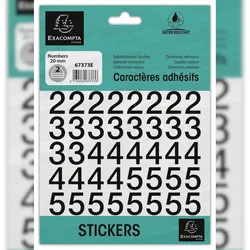 Exacompta 67373E Packung mit selbstklebenden, schwarzen Zahlen 0-9 20 mm - Schwarz