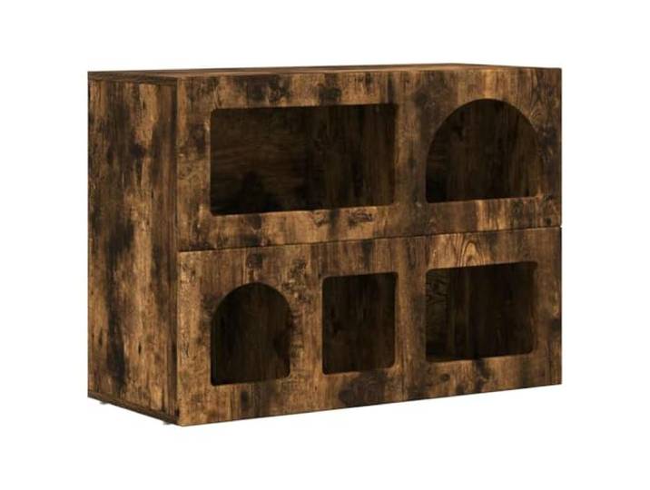 LASWWQMRF Sideboard Geräucherte Eiche 80,5x35x59 cm Holzwerkstoff Kompakter Beistellschrank mit mehreren Regalböden für Flur und Esszimmer, sorgt für Ordnung und sichtbaren Zugriff.