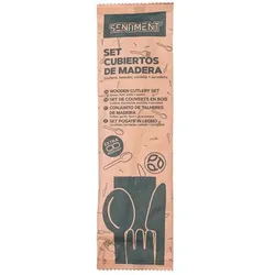 Schachtel mit 250 Sets Holzbesteck (Gabel, Messer, Löffel und Serviette)