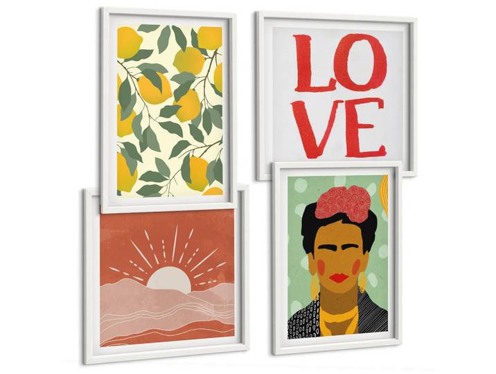 Tulup Bilder SET 4er Set - 50x50 cm & 40x60 cm Weißer Rahmen - Zitronen Inschrift Liebeslandschaft Frida, Kunststoff, Rechteckig, 50x50 cm, Fotografie, Bilder & Rahmen, Bilder