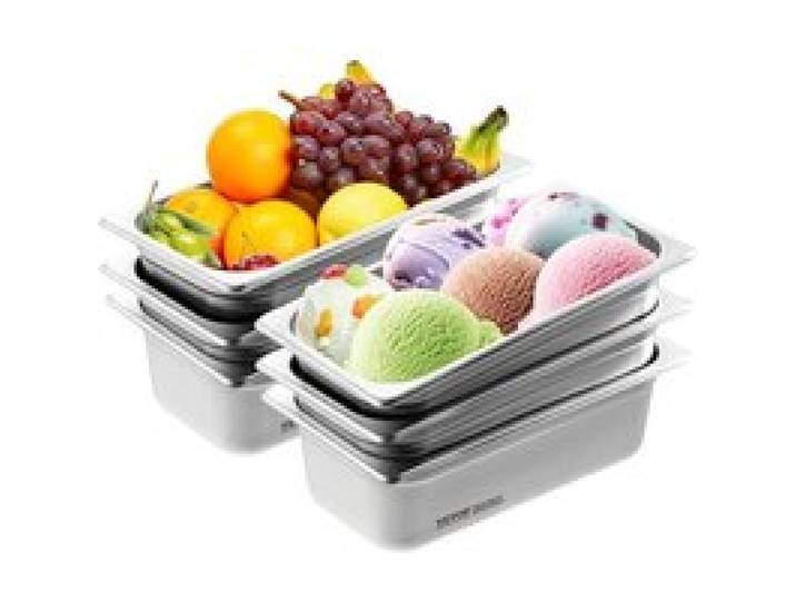 VEVOR Bac Gastronorme GN 1/3 Lot de 6, Récipient Inox pour Bain-marie 0,8 mm d'Épaisseur, Bac Inox Alimentaire 10 cm Profondeur, pour Fours à Convection, Réfrigérateurs, Stockage, Restauration