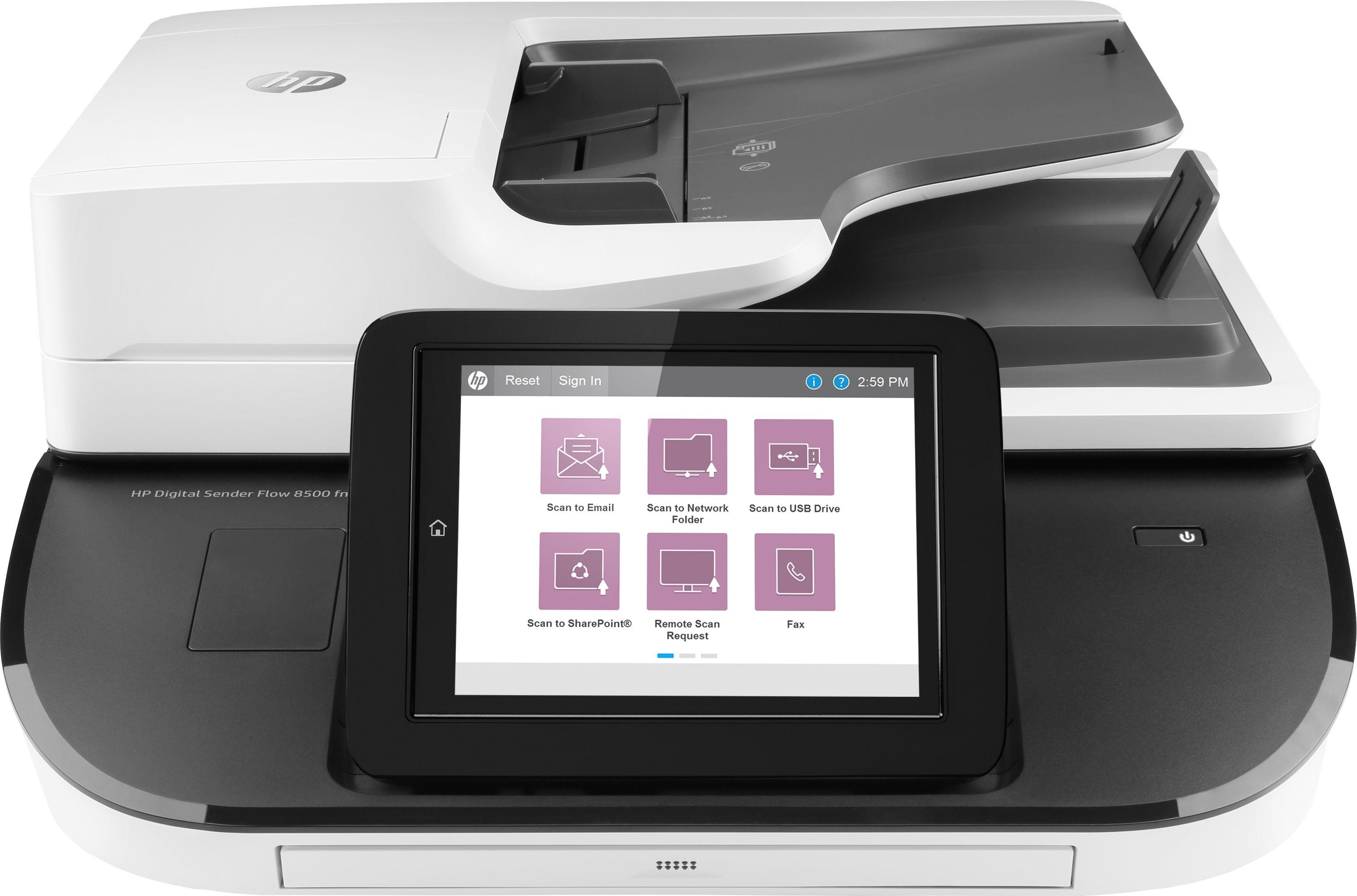 HP Flow 8500 fn2, 600 x 600 DPI, Flachbett- & ADF-Scanner, CSV, HTML, JPG, OCR, PDF, RTF, TIFF, TXT, XPS, 10000 Seiten pro Monat, 3584 MB, Business