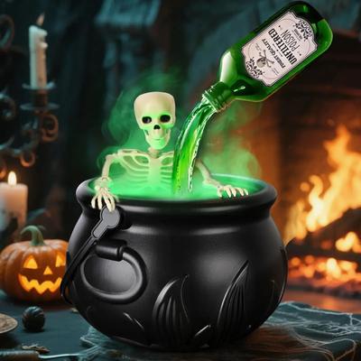 Uplifted Finds Halloween Witch Cauldron With LED Light & Fog Mist Maker Skeleton Decor 20 Cm