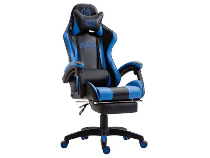 CLP Gaming Bürostuhl Ignite mit Kunstlederbezug I Schreibtischstuhl mit Armlehnen I Verstellbarer Drehstuhl im sportlichen Design, Farbe: schwarz/blau