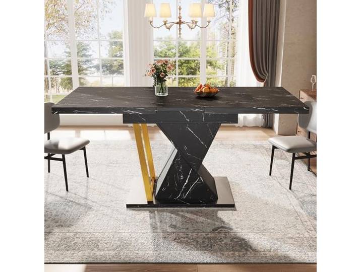 FammyLoft Esstisch Ausziehbar(110*80*76 cm) mit verstärkte Stützplatte, Bietet Platz für bis zu 6 Persone, Ausziehbar auf 140 cm Länge, Esszimmertische für Küche und Wohnzimmer, Schwarz(Keine Stühle)