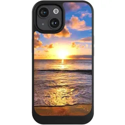Nivocase Hülle für Apple iPhone 15 Handyhülle NIVOcore Case Schwarz Meer Sonnenuntergang Strand (Apple iPhone 15), Smartphone Hülle, Schwarz