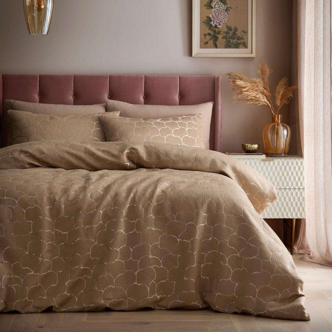 Soiree Ginko Jacquard Polyester Floral Duvet Cover Set Natural Double