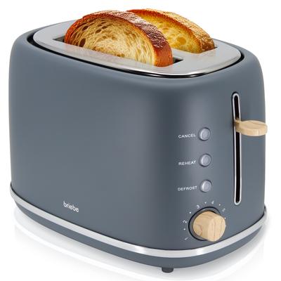 Briebe Nordic Toaster 2 Scheiben Breite Schlitze mit Brötchenaufsatz, 6 Toast Stufen, TA1166GRY, Grau, 870W