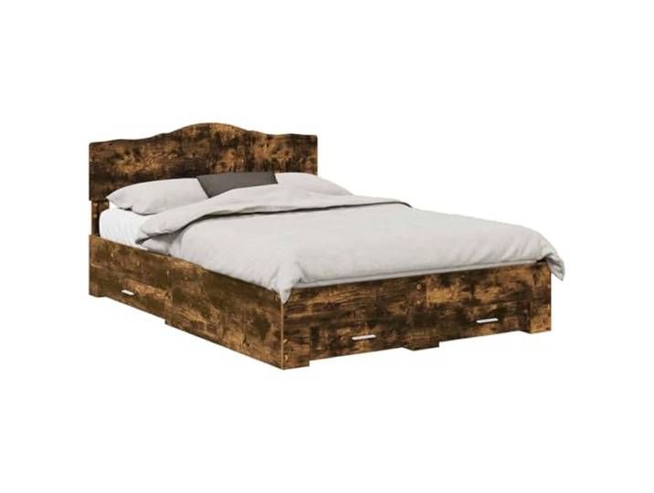 HMDNGOUT Modernes Bettgestell aus Holzwerkstoff 140x190 cm mit Kopfteil und Schubladen, Geräucherte Eiche