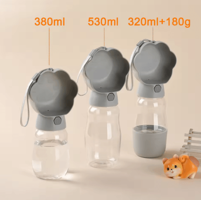 Inspire Picks 2 in 1 Portable Dog Water Bottle With Food Container & Drinking Bowl gray 380ml pet