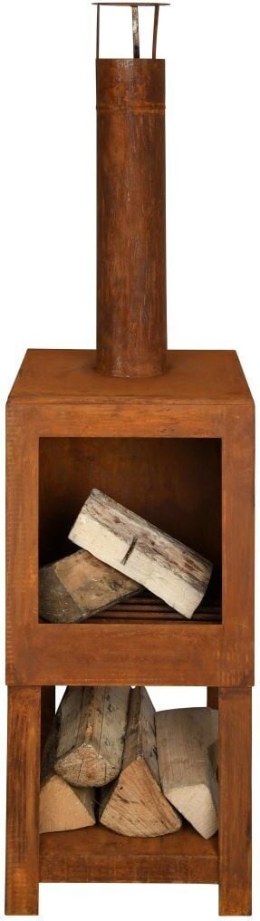 Esschert Design Chiminea Buitenkachel met houtopslag in roestkleur