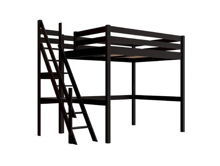 Lit mezzanine bois 140x200 Sylvia avec escalier de meunier 140x200 Noir