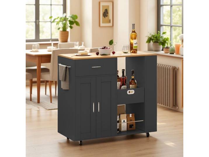 Îlot Central de Cuisine Mobile Chariot de cuisine avec tiroir Îlot de cuisine autoportant Table à roulettes 102×46×92cm Noir
