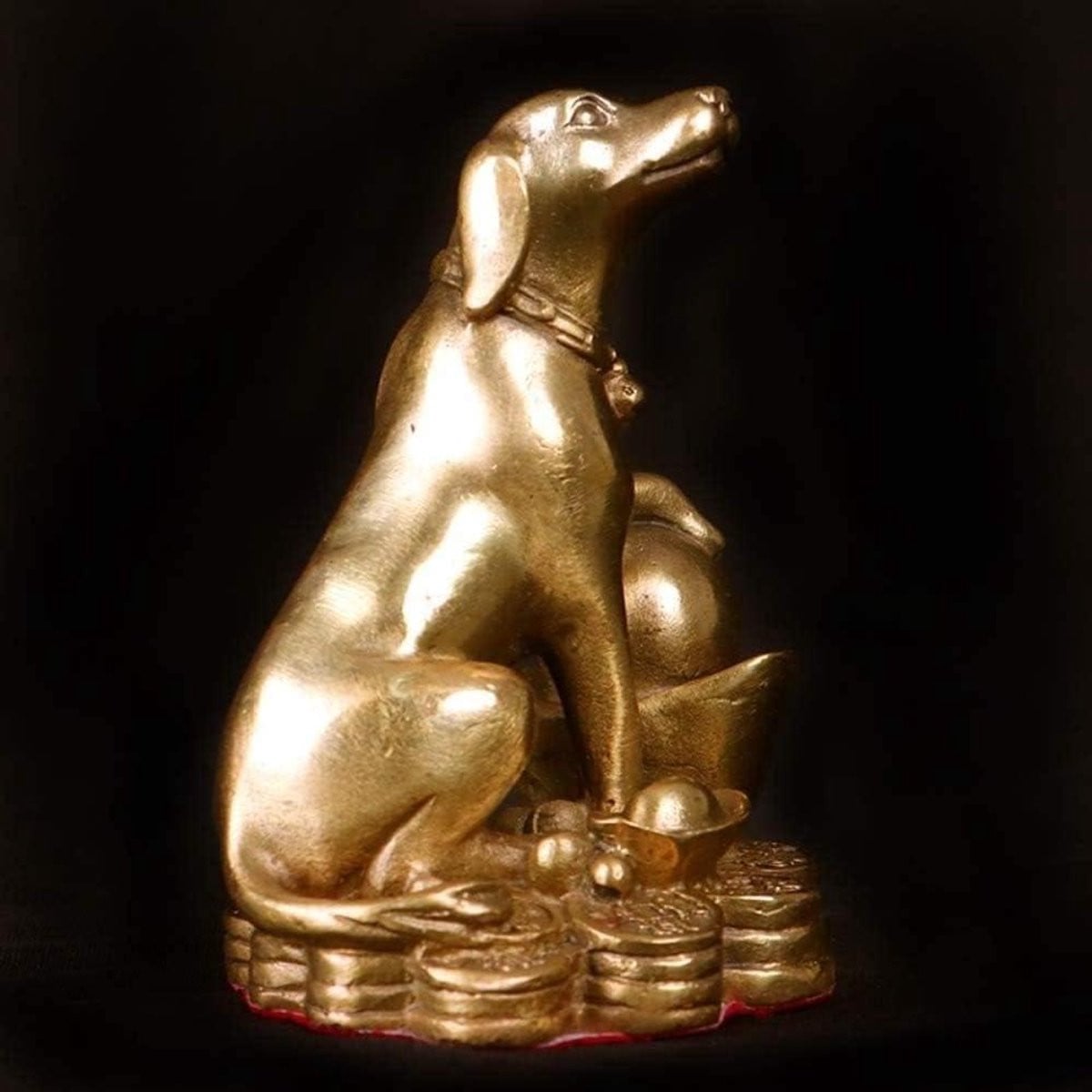 Messing Hond Beeldje Zodiac Figuur Feng Shui Decoratie Goudkleurig L8.5cm B7cm H10cm