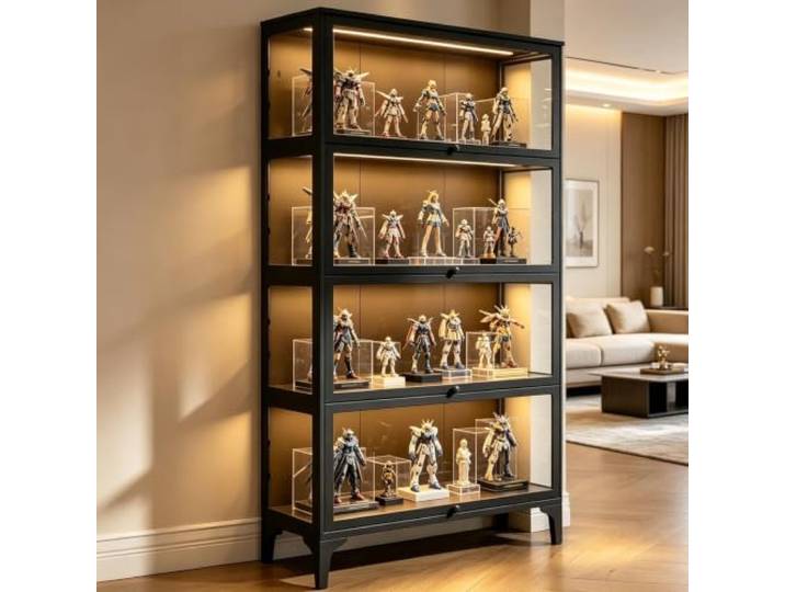 YSZBD Vitrine mit Glastür,4-stöckige Vitrine mit transparenter Durchgehender Ausstellungsfläche für Sammlerstücke, Glasvitrine schwarz