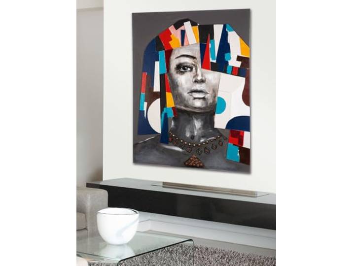 GILDE Deko großes Bild Wandbild Wohnzimmer groß - Leinwandbild Frauenmotiv - rechteckiges Frauenbild auf Lein Wand 3D Optik - grau bunt 90 x 120 cm