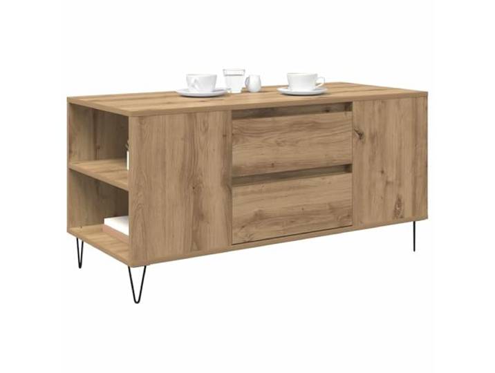 KTHLBRH Couchtisch Eiche Handwerk 102 x 44,5 x 50 cm Mehrschichtholz, 2 Schubladen, 4 Einlegeböden, Metallbeine, max. Belastung 75 kg