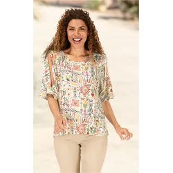 Viskose-Bluse in Druck natur in Größe 44/46 von DW-Shop, Natur, 44/46