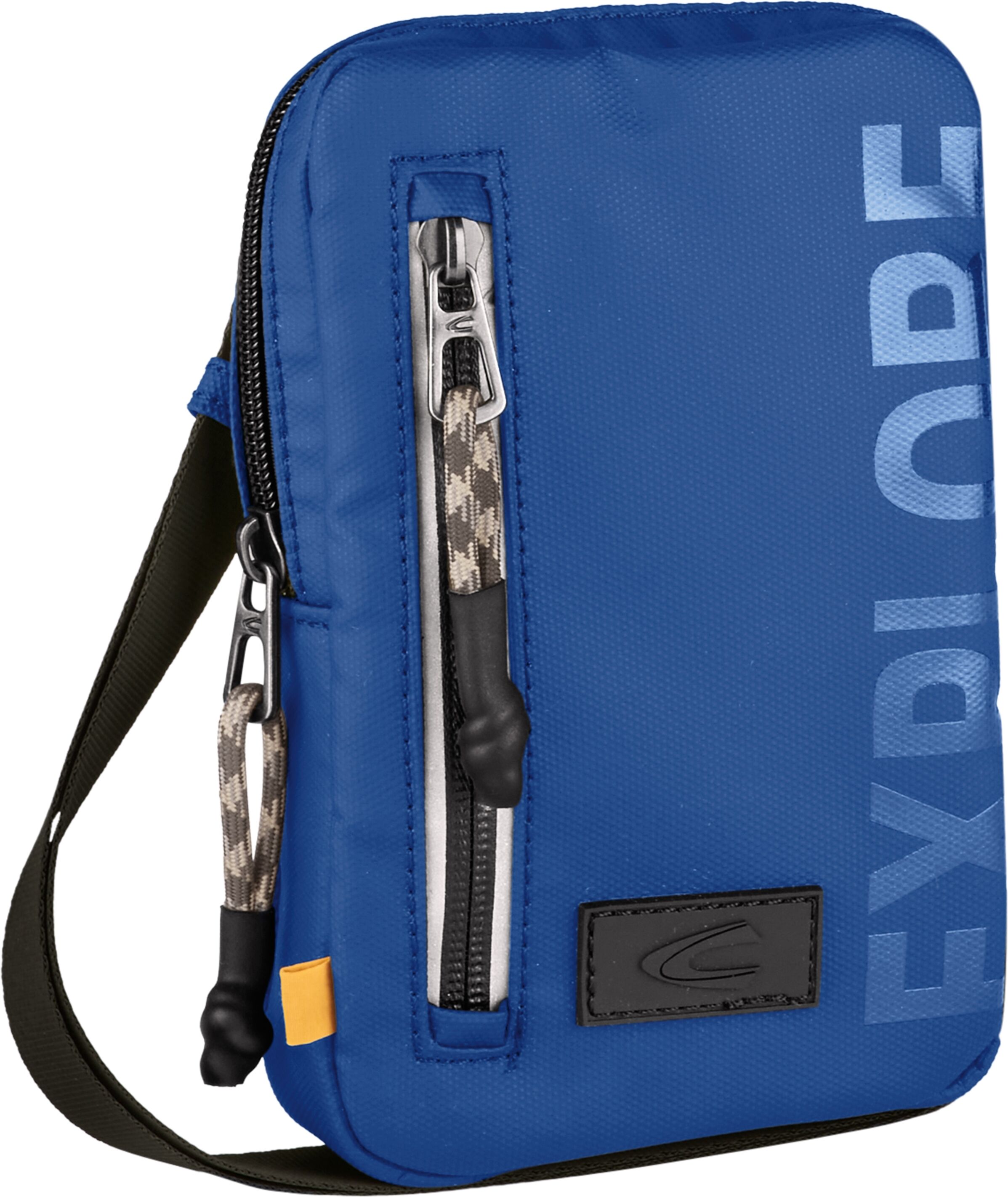 Handytasche CAMEL ACTIVE "Explore", Damen, Gr. B/H/T: 12,5cm x 19,5cm x 4,5cm, blau, Nylon, bedruckt, beschichtet, clean, unifarben mit Farbeinsätzen, Taschen Handytasche, wasserabweisendes recyceltes Nylon und reflektierende Reissverschlüsse blau B/H/T: 