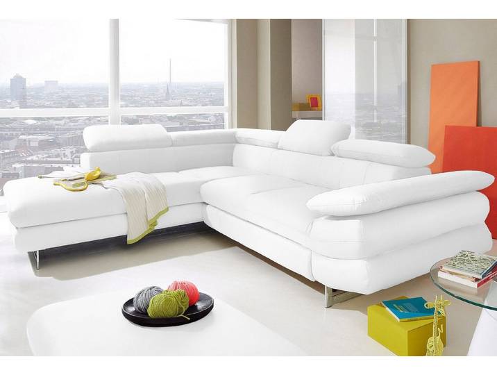 COTTA Ecksofa Solution L-Form, Design Sofa, bequeme Wellenunterfederung, Design Fuß, mit Arm- & Kopfteilverstellung, wahlweise mit Schlaffunktion