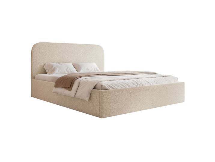 Polsterbett 180x200 cm Sonvivo mit Bettkasten, hellbeige Bouclé,