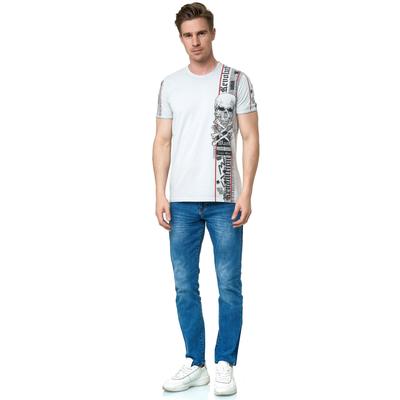 T-Shirt RUSTY NEAL, Herren, Gr. S, grau, 100% Baumwolle, bedruckt, normal, Rundhals, Shirts T-Shirt, im verwaschenen Look