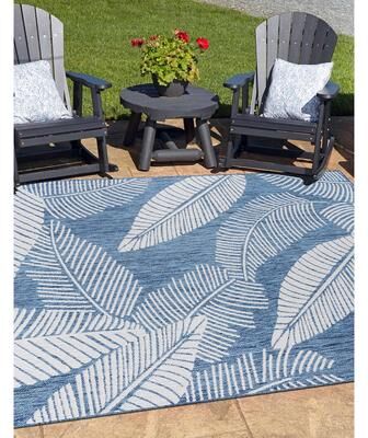 World Rug Gallery Distressed Palm Leaves Textured Flat Weave Indoor/Outdoor Area Rug