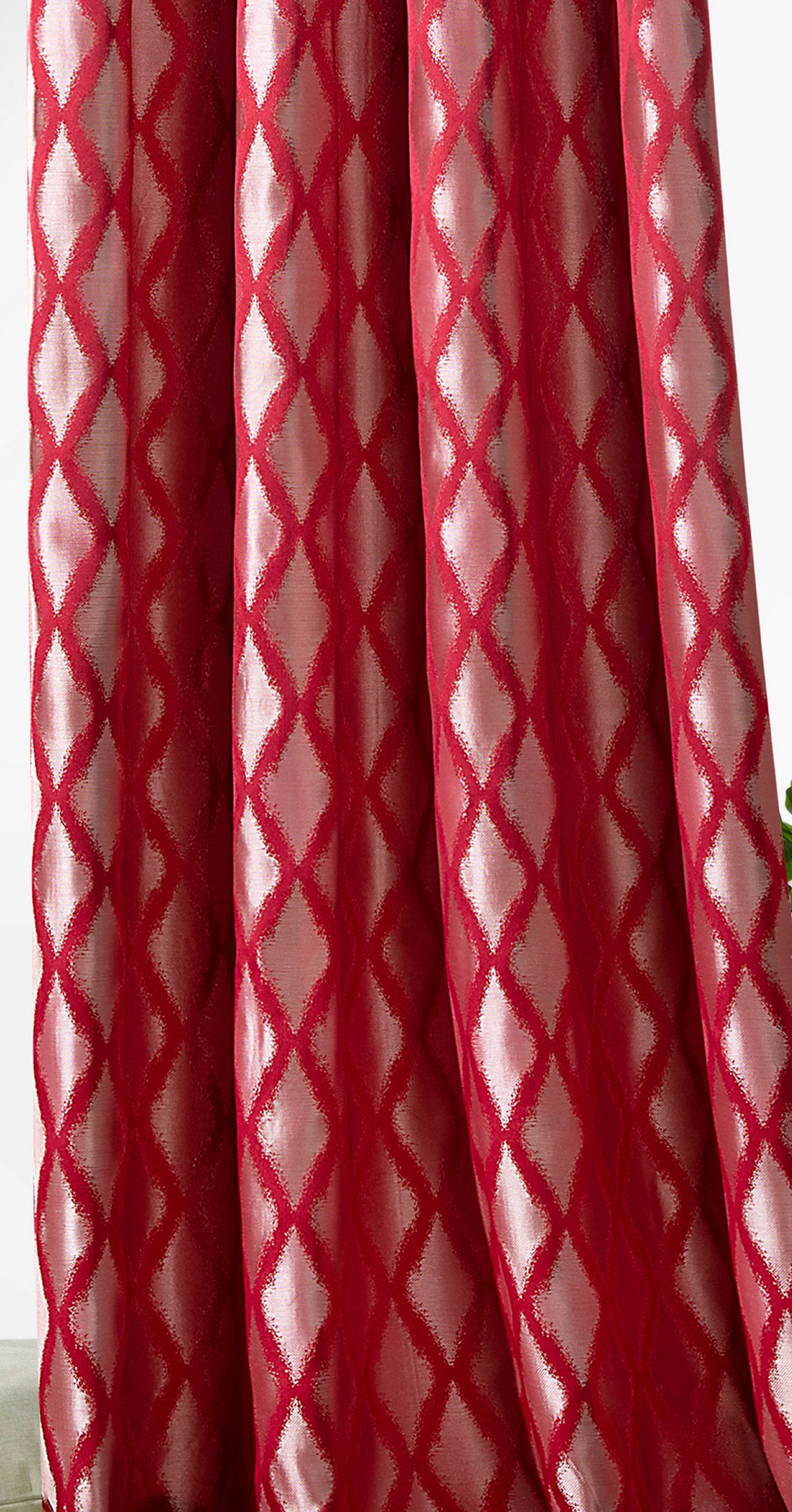 Vorhang WECKBRODT "Raute" Gr. 1, silber (rot, silberfarben), B:140cm H:245cm, Jacquard, Polyester, Gardinen, Vorhang, Jacquard, strukturiert, blickdicht, Muster Raute, Gardine, Store rot, silberfarben 245cm, Ösen, 140cm