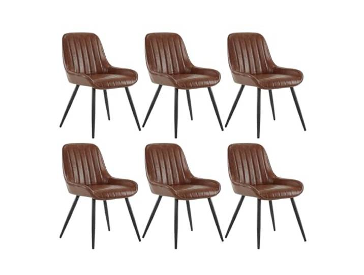 Lestarain Esszimmerstühle 6er Set Retro Kunstleder Braun Metallbeine 150 kg belastbar Gepolstert Für Küche Für Wohnzimmer