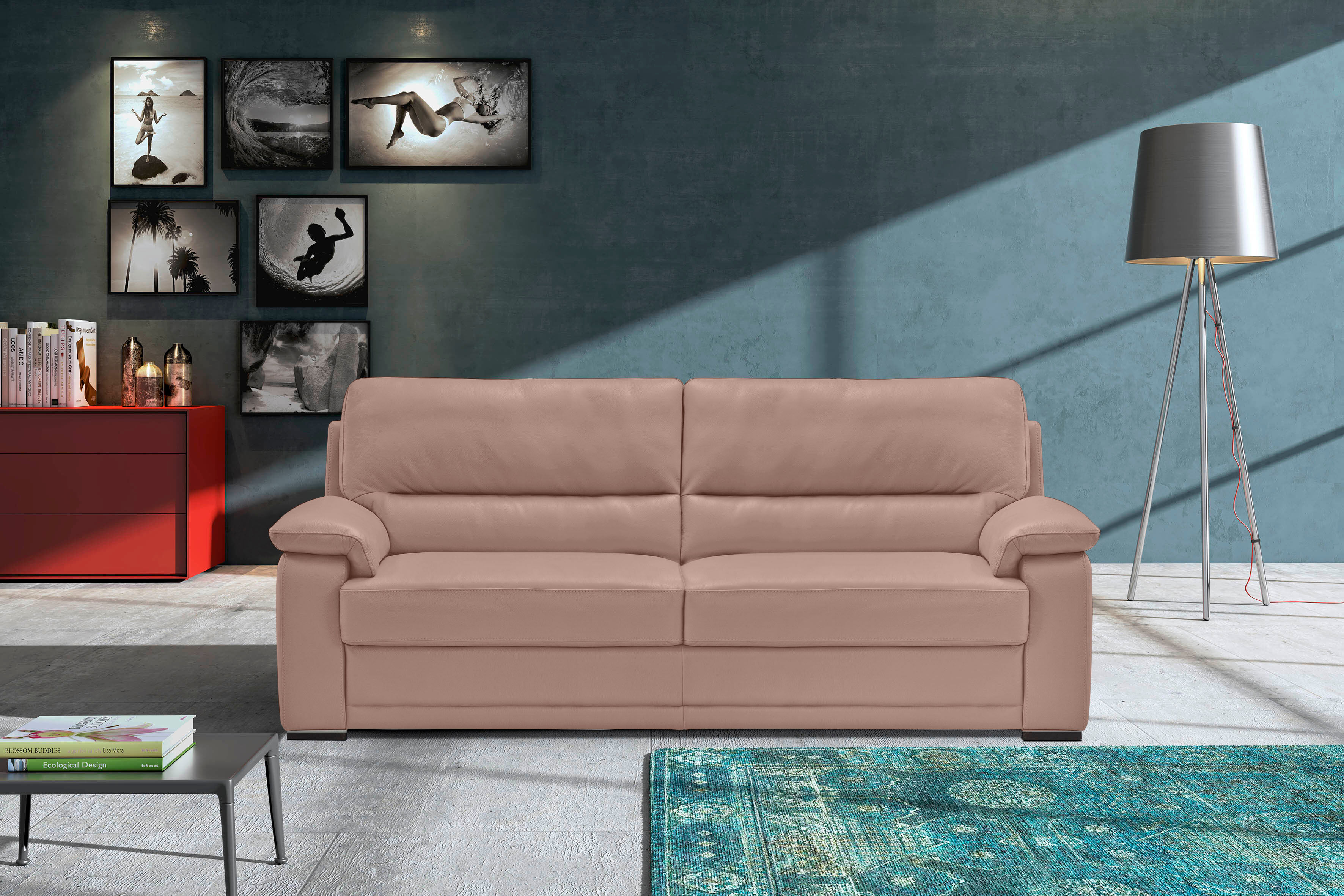 2,5-Sitzer EGOITALIANO "Doris, modernes Designersofa, Ledersofa mit erstklassiger Sitzqualität", rosa (millenium rose), B:192cm H:90cm T:93cm, Leder »BULL« (echtes Rindsleder). Geschliffenes, pigmentiertes und behandeltes Rindsleder mit einer Dicke von 1,