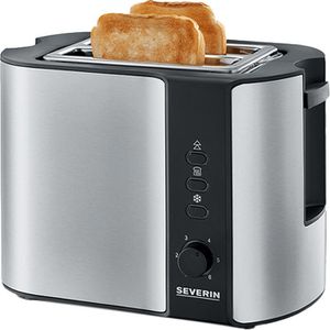 Severin Toaster AT 2589, mit 6 Röststufen & Auftaufunktion, silber, 800 W, Edelstahl, mit Brötchenaufsatz, für 2 Scheiben