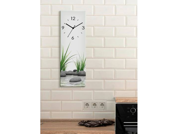 Glas-Wanduhr, Grau-Grün, Mit Quarzuhrwerk