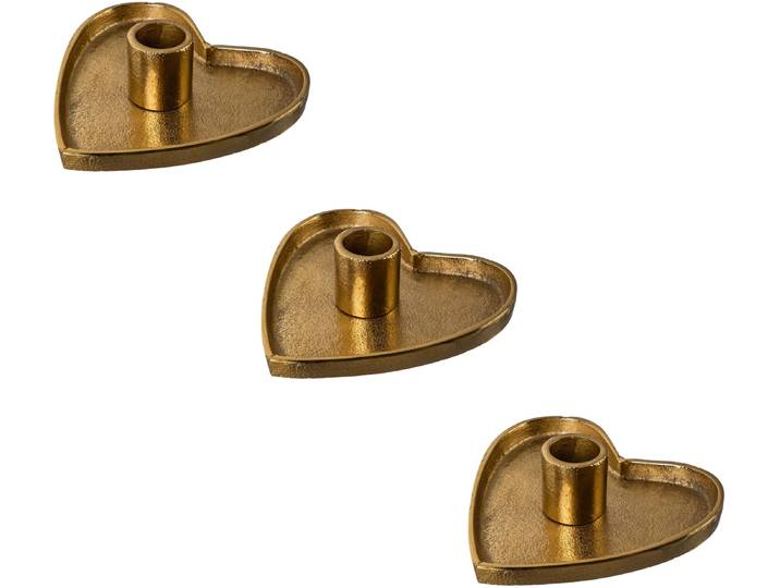 Kerzenhalter CREATIV DECO, gold (goldfarben), B:13cm H:4cm T:13cm, Aluminium, Kerzenhalter, Kerzenhalter, in eleganter Herzform, 3er Set