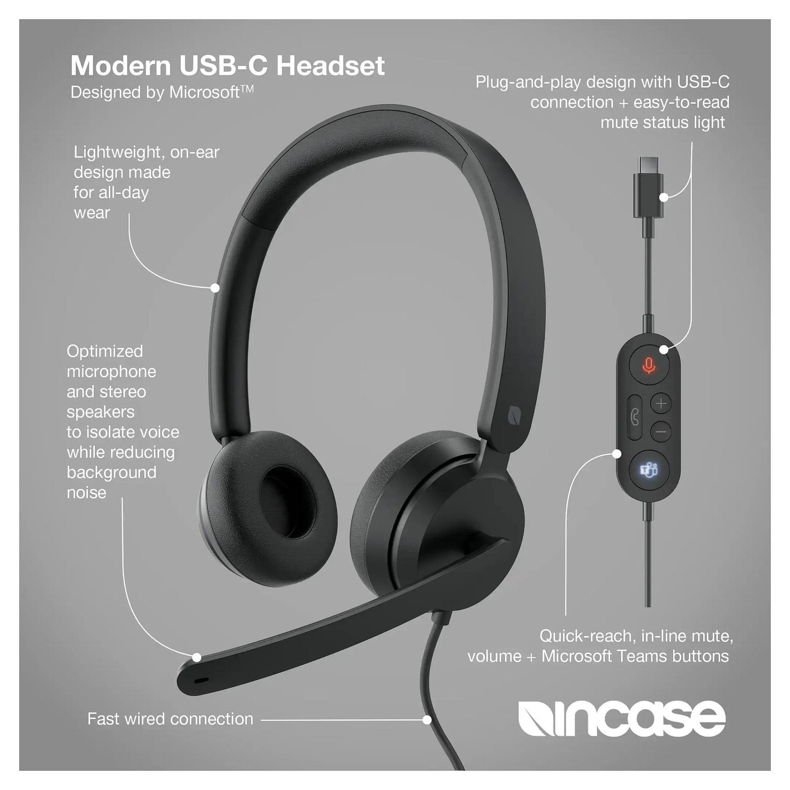 Incase Microsoft Modern USB-C headset met microfoon, zwart