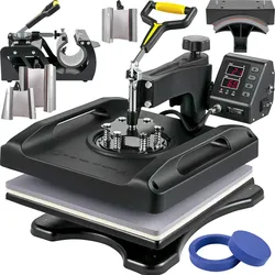 VEVOR Transferpresse 38x38 cm 8-in-1 Sublimationsmaschine 1000 W Schwarz, zum Bedrucken von Kappen T-Shirts Tassen Tellern, mit 360° Schwenkbarem Design, Doppelrohrheizung, Dual-Screen-Controller