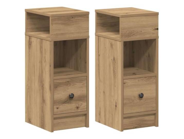 KUTYWEXFM Nachttisch 2er Set mit Schublade Artisan-Eiche 25x31x66 cm Schmale Nachtkommoden fürs Schlafzimmer mit 1 Schublade und 2 offenen Fächern bieten viel Platz auf kleinem Raum.