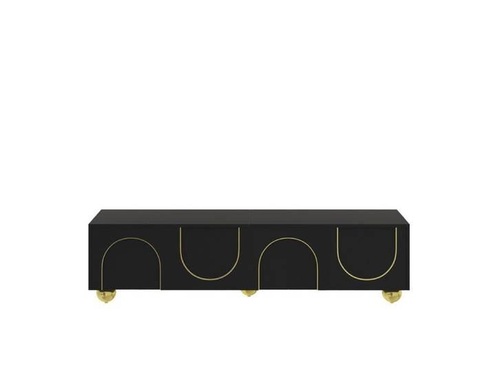 Meuble TV bas – Noir et doré – 170 cm – 4 portes push-to-open