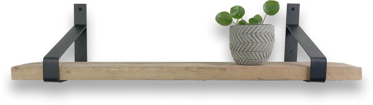 Steigerhouten wandplank inclusief metalen plankdragers - Industrieel ontwerp - Breedte: 60 cm, Diepte: 20 cm