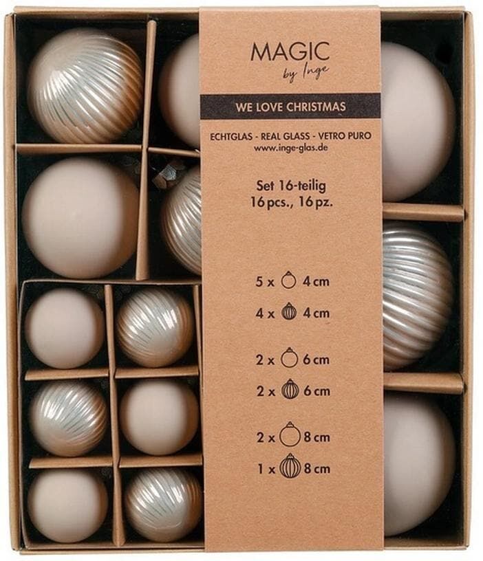 Weihnachtsbaumkugel "INGES CHRISTMAS DECOR 4 6 und 8 cm 16 Stück", beige (natur), Glas, Weihnachtsbaumkugeln, Weihnachtsbaumkugel natur Einheitsgröße