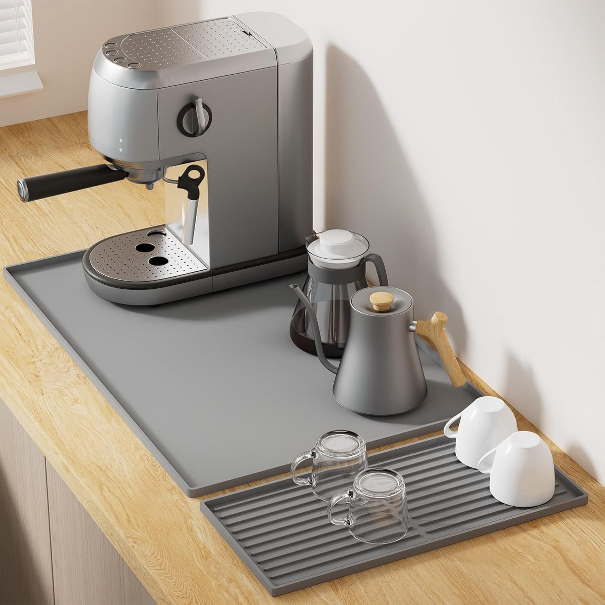 Siliconen Onderzetter voor Koffiemachine, 24 x 40,5 cm - Grote Hittebestendige en Antislip Koffiestation Mat