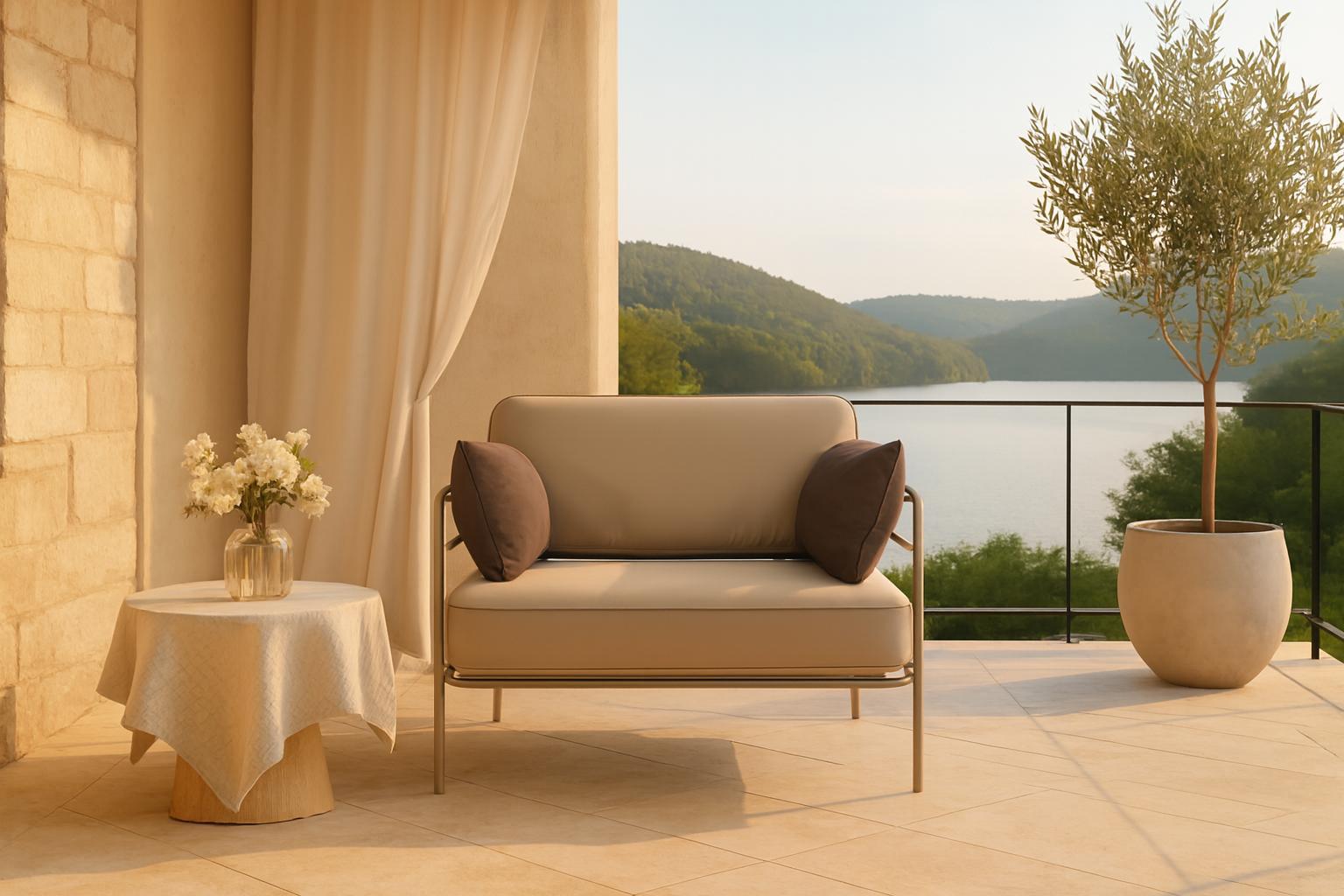 Gartenstuhl Teneryfa 1,5-Sitzer auf beigem Metallgestell mit wetterfesten Kissen - Outdoor-Loungesessel